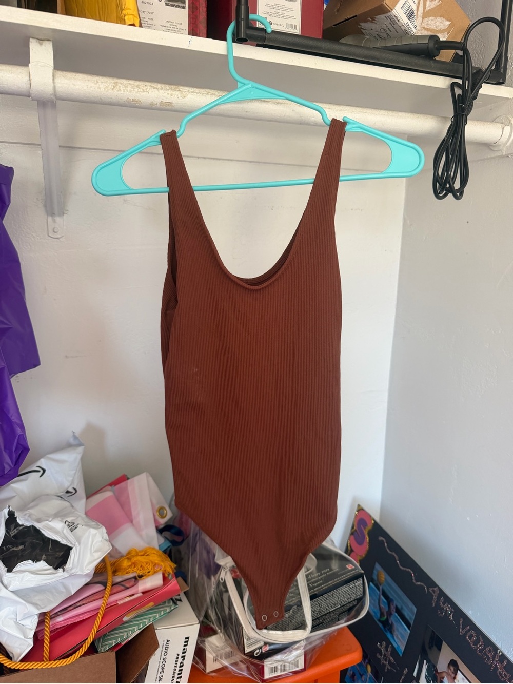 Abercrombie & Fitch Ribbed Tank Bodysuit — Rust Brown